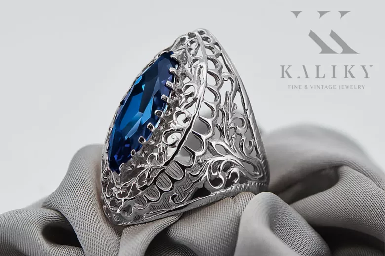 Пръстен Винтидж крафт Сапфир Стерлингово сребро 925 vrc090s